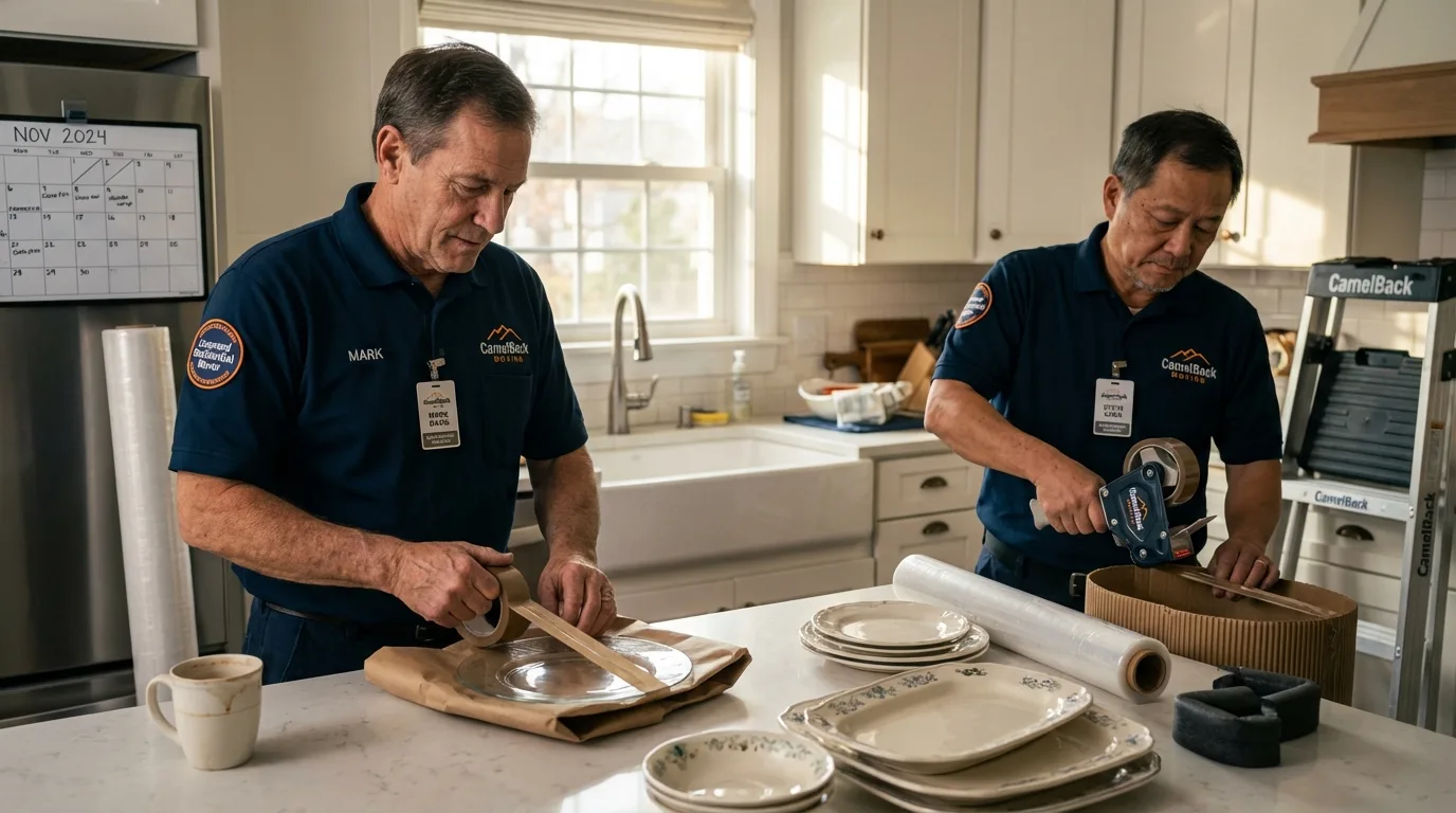 Professional crew packing kitchen dishware in Lake Arthur, LA